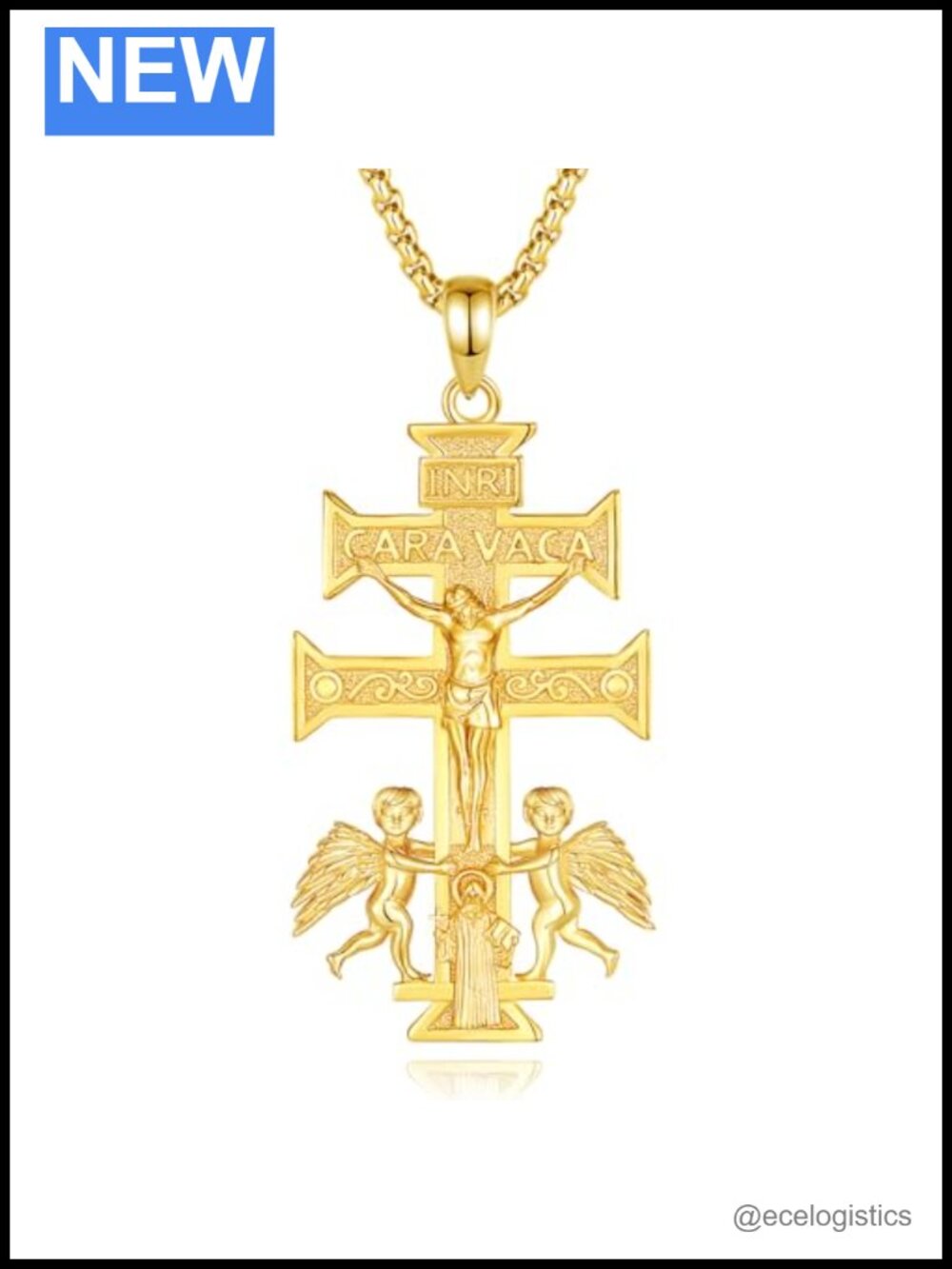 925 Sterling Silver Caravaca Cross Pendant Necklace 18k Gold Plated Adjustable